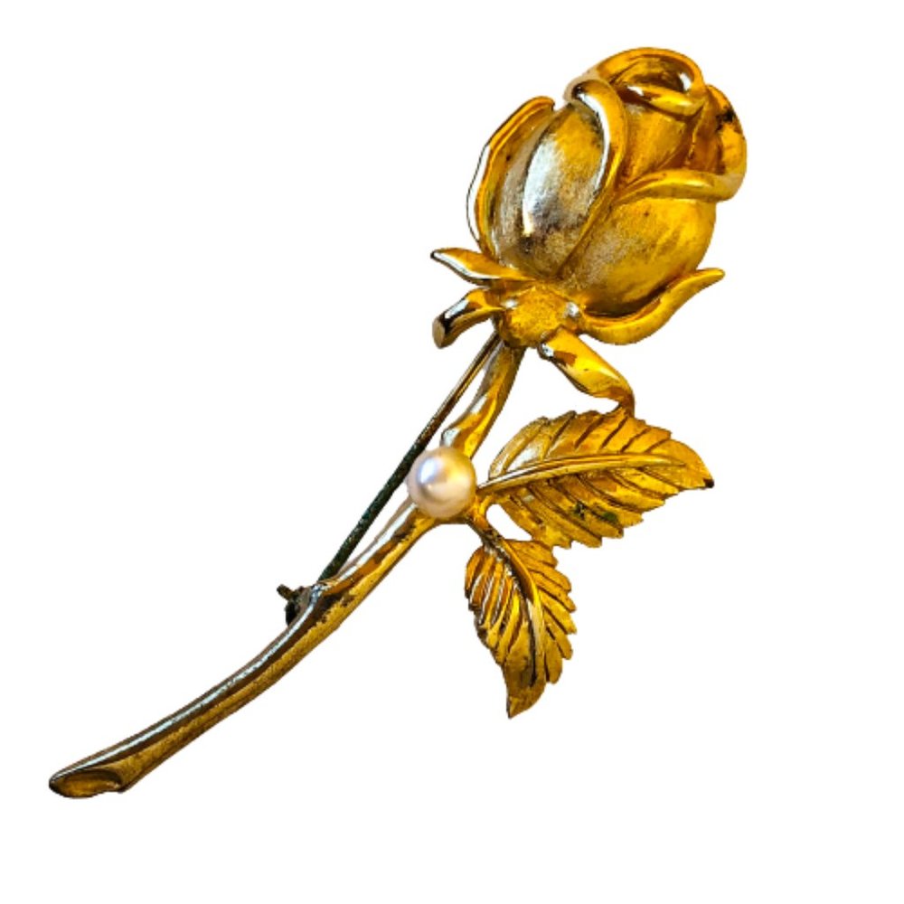 Brooks Rose Bud Flower Brooch Vintage 60's Signed Large